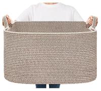 Panier de rangement tressé, 65 litres, rectangulaire, 55x38x30 cm, couleur marron, en corde de coton