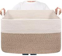 Panier de rangement Unyqoos® pour linge et jouets, 85 litres – panier de rangement rectangulaire pliable en corde de coton, blanc/marron, avec poignées de transport intégrées