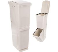 Panier de tri à deux niveaux en plastique beige, 17,5L par panier