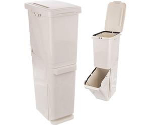 Panier de tri à deux niveaux en plastique beige, 17,5L par panier
