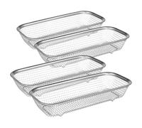 Panier de Vaisselle en Métal 4 Pièces en Acier Inoxydable | Treillis Rigide à Trous Uniformes, Rangement Polyvalent, Lavage de Fruits et Légumes, Argenté