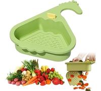 Panier D'évier 2025,Filtre D'Angle à Vidage Automatique Améioré 2025 Avec Porte-éponge, Passoire Automatique Pour évier D'Angle, Compartiment De Rangement Pour Aliments (Vert)