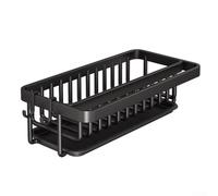 Panier d'évier monté à ventouse avec plateau de vidange pour organiser la vaisselle, les éponges, les brosses, les bouteilles de savon et les essuie-mains, sans installation permanente (noir, simple)