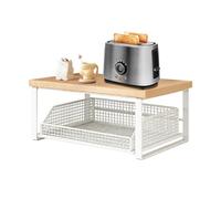 Panier D'organisation De Cuisine - Base Double Couche En Bois Marron Rustique, Support Lourd Double Couche, Distributeur De Station De Condiments À Café En Maille De Fer Empilable | Appartement Salle