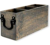 Panier en bois gris à 3 compartiments, avec poignées métalliques, pour les ustensiles de cuisine