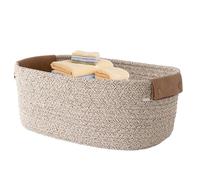 Panier en corde de coton - Panier tissé de 32 x 24 x 13 cm de haut avec poignée, solution de rangement élégante et durable pour couvertures, linge, jouets, livres, accessoires de salle de bain | Maiso