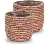 Panier en fibres végétales Unyqoos® avec insert en film – Housse tressée pour pots de fleurs, style bohème, couleurs nature/rouge, tailles disponibles : Ø15×H15 / Ø18×H18 / Ø21×H21 / Ø24×H24 / Ø27×H27