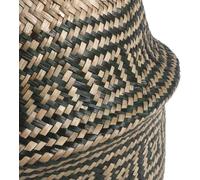 Panier en jonc de mer, pot de fleurs, panier naturel, panier à linge tissé avec poignée pour ranger des plantes, des jouets (rayures noires)