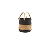 Panier en jute beige et noir, avec poignées, fait main, bicolore, cylindrique - Madam Stoltz, Tripola - Ø40 H37 cm