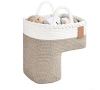 Panier en lin tissé neutre conçu pour le rangement des escaliers, peut contenir des jouets, des livres et des téléphones en toute sécurité sur des marches moquettes, organiseur compact avec poignées