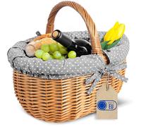 Panier en osier - CREATIVE HOME - Osier Pois Gris Brun - 43×32×37 cm - Ficelles amovibles - Fabriqué UE