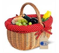 Panier en osier - CREATIVE HOME - Pois Rouge - 43x32x37 cm - Marron naturel - Ficelles amovibles