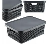 KADAX Panier de rangement, panier avec couvercle, boîte de rangement, boîte de rangement en plastique, panier d'étagère moderne, récipient avec trous d'aération (12 l, gris)