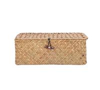 Panier en Rotin Panier de Rangement en Jonc de Mer avec Couvercle, Panier de Rangement Rectangulaire Tressé de Grande Capacité Organisateur pour Vêtements Fruits(S)