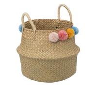 Atmosphera for Kids - Panier Pliable en Roseau "Pompons" 38cm Naturel Naturel G
