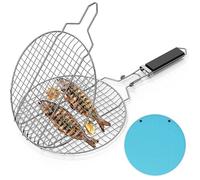 Panier grill portable rond grill à poisson acier inoxydable avec poignée amovible et verrouillable idéal pour la Ronde