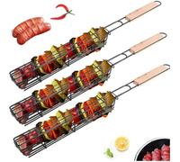 Panier Grille pour Barbecue Anti-Adhésifs, Paniers à Brochettes, Brochettes pour Barbecue pour Légumes ou Crevettes (3Pcs)