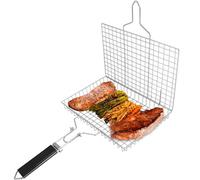 Panier Grille pour Barbecue avec Poignée amovible, pour la Cuisson des Poissons, Légumes ou Crevettes - en Acier Inoxydable