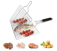 Panier Grille pour Barbecue - Inox - Pliable - 19,4 x 12,6 pouces - Antirouille - Poignée Amovible