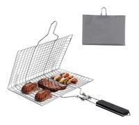 Panier Grille pour Barbecue - Inox - Pliable - Poignée amovible - Support portable - Grande surface de cuisson