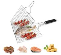 Panier Grille pour Barbecue Pliable pour la Cuisson des Poissons, Légumes ou Crevettes, avec Poignée Amovible - en Acier Inoxydable