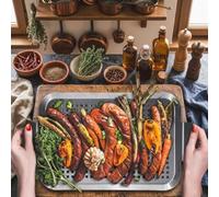 Panier Grille pour BBQ - Cuisson Légumes Viandes Panier Grille(33*18.5*2CM) | Trous carrés optimisés, circulation pour fumée uniforme, poisson légumes, acier inoxydable robuste