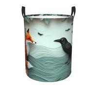 Panier Linge Papier Renard Corbeau Imprimé Panier À Linge | Collecteur De Linges Avec Poignée Imperméable Corbeilles Pour Chambre Dortoir Salle De Bain Paniers À Linge