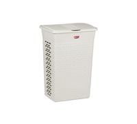 BranQ Panier à linge rectangulaire en coton avec couvercle - 55 l - Blanc antique