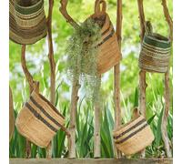 Panier ou cache pot en jute et coton à suspendre naturel et noir 3 tailles