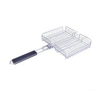 Panier pliable en acier inoxydable avec poignée amovible - Filet de barbecue portable pour légumes, crevettes et viandes - Accessoires de camping en plein air - 31 x 25 cm