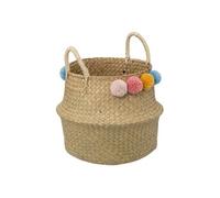 Panier enfant pompons ""Bulda"" D33cm beige - Atmosphera Créateur d'intérieur