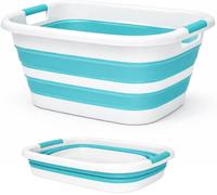 Panier pliable pour le linge - Bassine pour le linge - Pour transporter le linge - Design gain de place - 26 litres - Turquoise