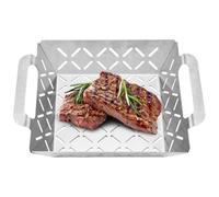 Panier pour barbecue en acier inoxydable avec manche robuste | Poêle à griller de qualité pour barbecue électrique, patio, pique-nique, maïs, pommes de terre, viande et chiens chauds