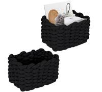 Panier Rangement, 2 pcs Boîte de Rangement en Corde, 19x15x12cm Boîte de Rangement, Petit Panier Tressé, Paniers de Décoration, pour Salon, Maquillage et Salle de Bain(Noir)