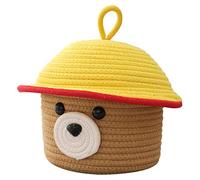Panier Rangement Corde Ours Couvercle de Coton pour Maison | Décoratif Bureau, Tressage Délicat, Organise Jouets et Petits Objets, Forme Ours, Style Soigné
