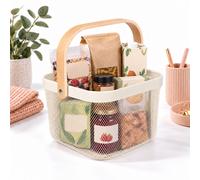 Panier Relaxdays avec poignées pour vêtements & déco, coloris au choix | Acier et bois, panier à ustensiles, dimensions : H x L x P = 17,5 x 26 x 24,5 cm