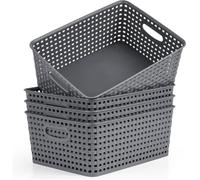 Panier Rangement - Lot de 4 - Plastique Tissé Gris - Organisateur Cuisine Salle de Bain - 29 x 22,5 x 12 cm ECARTEUR - SPECULUM