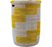Panier rond avec couvercle, d'une capacité de 80 litres, tressé à la main avec de l'herbe de savane, équipé de deux poignées