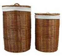Panier à linge Lycce - 47 L ou 70 L rond en osier Panier à linge avec couvercle et insert en tissu lavable Collecteur de linge Coffre à linge Poubelle à linge Boîte à linge, taille : taille 1