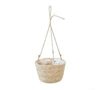 Panier suspendu décoratif pour intérieur et jardin extérieur combiné dans un design tissé en utilisant une corde de chanvre naturelle et une construction en fibre de paille (couleurs primaires)
