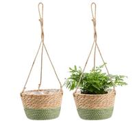 Panier Suspendu en Herbe de mer pour Plantes - Lot de 2 - Boho Suspension Florale de 20 cm - Jardinière tissée à la Main pour l'extérieur - Panier Suspendu Naturel