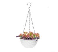 Panier suspendu en plastique robuste avec système de drainage et triple chaîne pour une utilisation dans le jardin résidentiel (blanc)