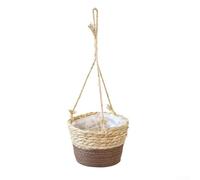 Panier suspendu tissé pour plantes d'intérieur et d'extérieur, corde de chanvre en paille naturelle avec cordes robustes, design à tissage ouvert pour une croissance saine des racines, installation