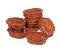 Panier Tressé à Main Ovale en Rotin, Lot de 10, Marron | Panier A Pain de Table, Panier de Rangement pour Collations, Structure Ouverte Empilable, Format 15,5x11,5x4cm