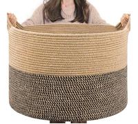 Panier tressé extra large 55 x 35 cm 90 L - pliable coton et chanvre, poignées, noir et jute
