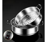 Panier Vapeur 304 - Cuiseur Vapeur Légumes 2 Étages Compatible Riz Dim Sum - pour accessoire Cuisine 24cm(24CM)