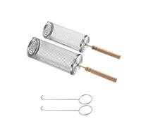 Paniers à grillades cylindriques à roulettes, panier à grillades en acier inoxydable 304 avec poignées amovibles allongées, accessoires de camping pour fumoir, pique-nique et randonnée