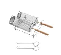 Paniers à grillades cylindriques à roulettes, panier à grillades en acier inoxydable 304 avec poignées amovibles allongées, accessoires de camping pour fumoir, pique-nique et randonnée