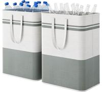Paniers à linge pliables 80L - Set de 2 - Gris et Blanc - Poignées prolongées - Panier à linge en tissu pour le linge sale - Pour les enfants - Pour la chambre, la salle de bains, la buanderie