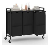 Paniers à linge sur roulettes - Trieur de linge à 3 compartiments avec étagère - 3 sacs amovibles de 40 litres - Structure métallique - Gris foncé